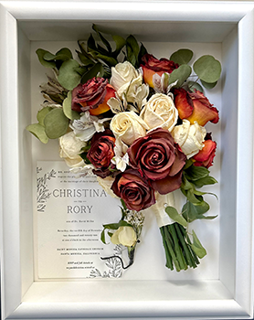 Shadow box white frame with multi roses