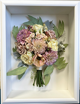 Shadow box white frame with pink flowers