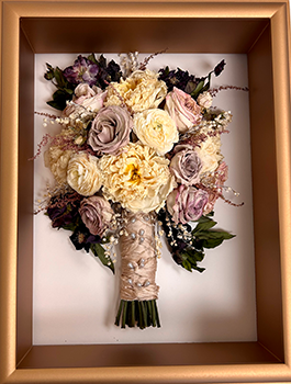 Shadow Box gold frame with pink rose