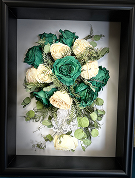 Shadow Box with Green and White flowers